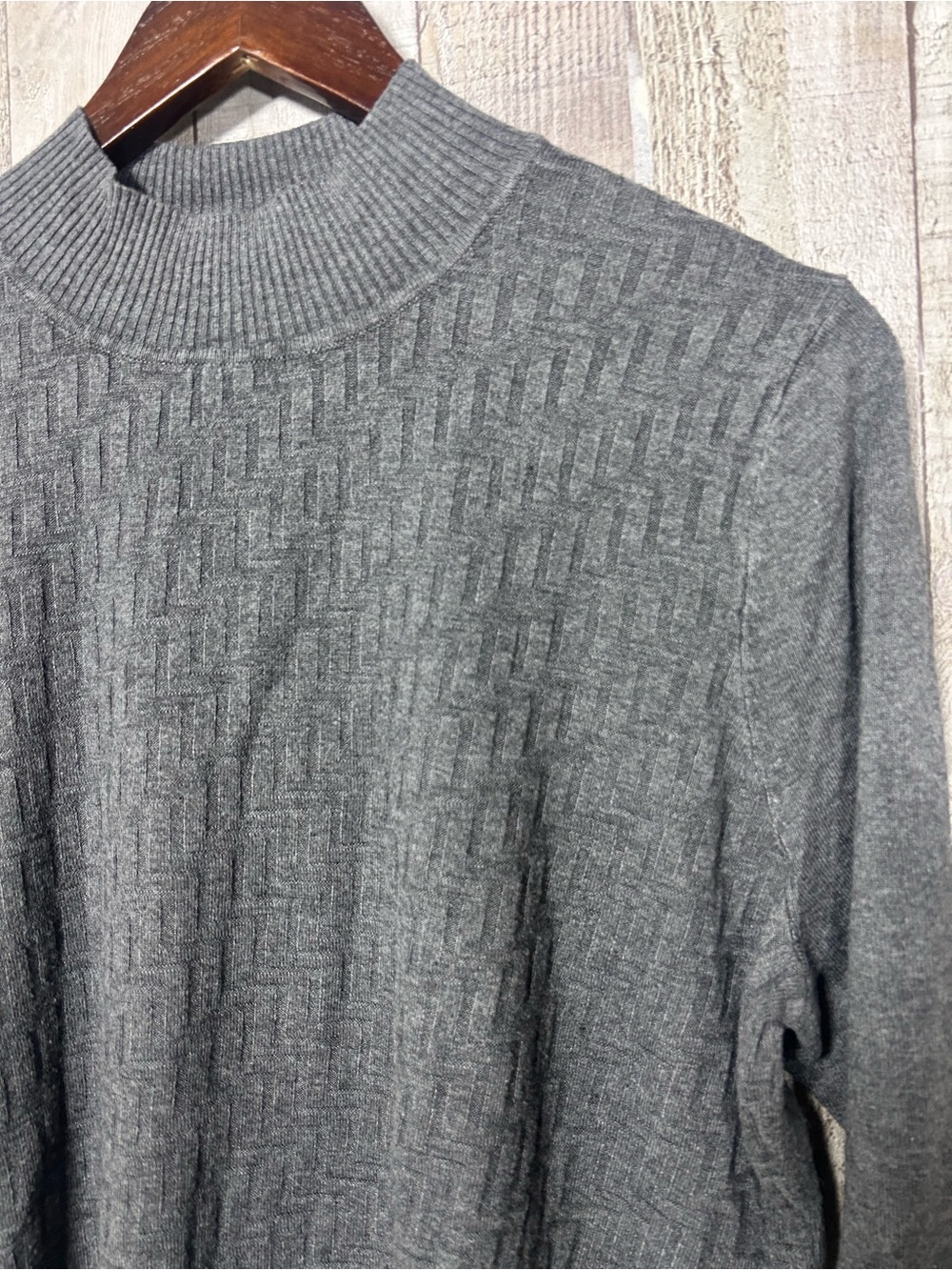 Allison Daley Womens M Grey Mock Neck Textured Geometric Knit Sweater Light Knit